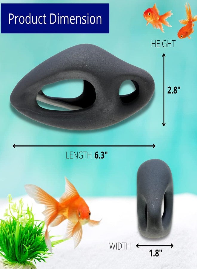 Corisrx Fish Tank Decorations Ceramic Betta Cave - Aquarium Cichlid Rock, Turtle Tank Accessories, Fish House Ornaments, Smooth Unsymmetrical Guppy Decor, Lizard Hides and Caves Small (Black) - Image 5